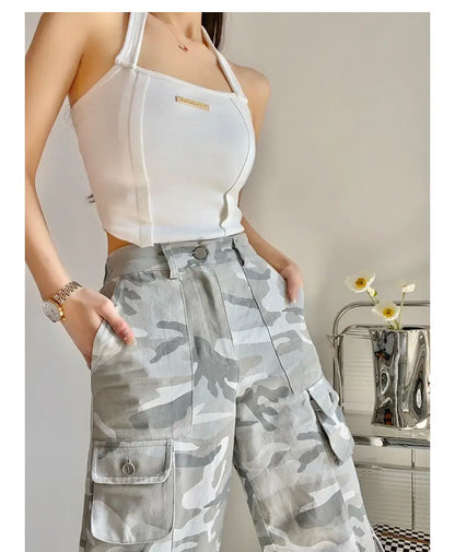 Camouflage grey cargo pants women American vintage streetwear straight loose summer hiphop hot pants ins cargo pants womens 2023 Street King Limited