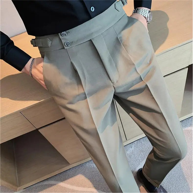 2024 High Quality Business Casual Draped High-waist Trousers Men Solid Color Formal Pants Male Formal Office Social Suit Pants Street King Limited