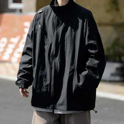 Outdoor Mens Charge Jacket Retro Loose Stand Collar Waterproof Tooling Coats Thin Color Blocked Zipper Hiking Windbreaker Street King Limited