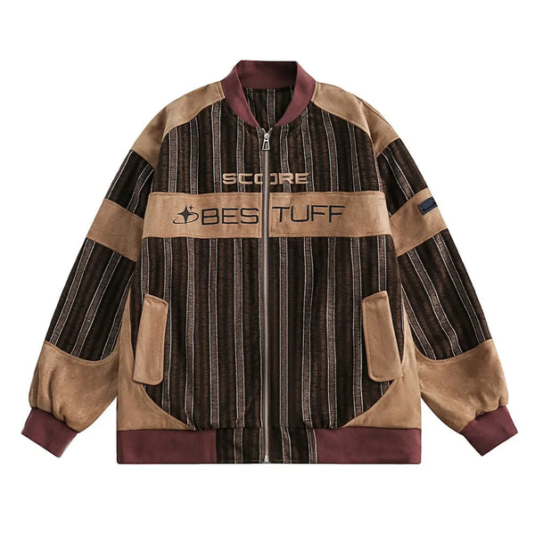 Vintage Retro Colorblock Stripe Patch Letter Print Jackets for Men New Fashion Oversized Zipper Baseball Jacket Unisex All-match Street King Limited