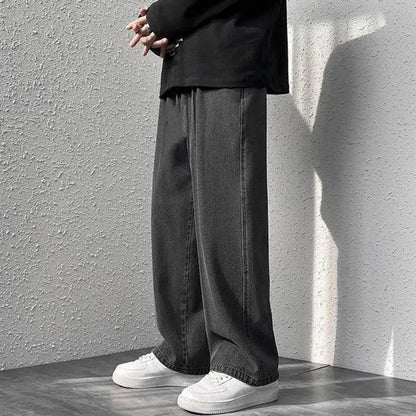 korean mens casual long jeans loose retro straight baggy pants denim wide leg pants light blue grey black retro washed jeans unique jeans style 1228