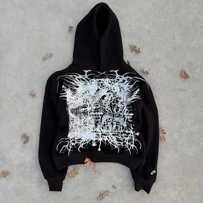 Y2k Long Sleeved Pullover Oversized Sweatshirt Dark Cartoon Hip-Hop Pattern Hoodie Streetwear Fashion Fall Winter Outfit Ootd Street King Limited