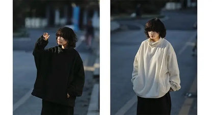 Men Women Winter Fleece Sweatshirt Korean Style Half High Collar Streetwear Oversized Couple Solid Color Autumn Warm Pullovers Street King Limited
