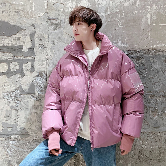 Winter Jacket Men Parkas Thicken Warm Coat Stand Collar Oversize Parkas Bright Leather Fabric Jacket Korean Style Padded Coat Street King Limited
