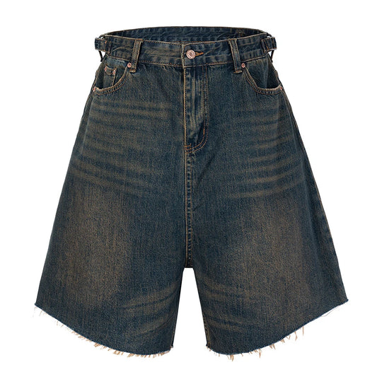 wide leg vintage jeans short men summer loose casual blue denim pants retro y2k shorts unique jeans style 533