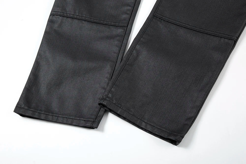 Y2k Front Pocket Wax Pu Leather Pants for Men Straight Slim Casual Overall Ropa Hombre High Street Loose Cargos Oversized Street King Limited