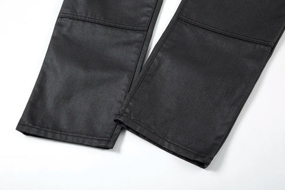 Y2k Front Pocket Wax Pu Leather Pants for Men Straight Slim Casual Overall Ropa Hombre High Street Loose Cargos Oversized Street King Limited