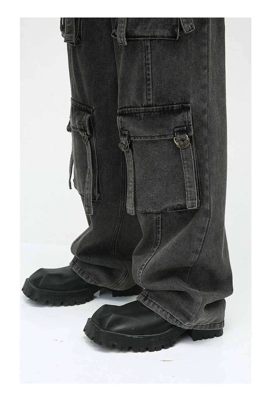 multi pocket cargo jeans men korean fashion loose straight denim pants unique cargo style 515