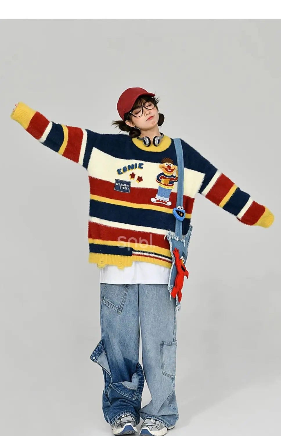 2024 autumn/winter new retro sweater paired with Harajuku pattern t-shirtoversized t-shirt professional choice for warm lining Street King Limited