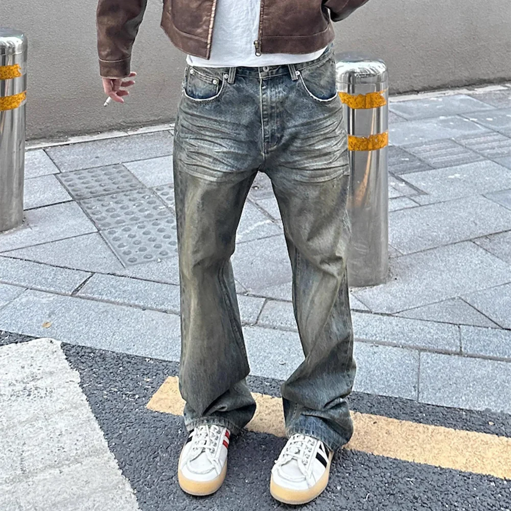 Harajuku Streetwear Washed Dirty Baggy Blue Jeans for Men and Women Straight Vintage Casual Denim Trousers Ropa Hombre Cargos Street King Limited