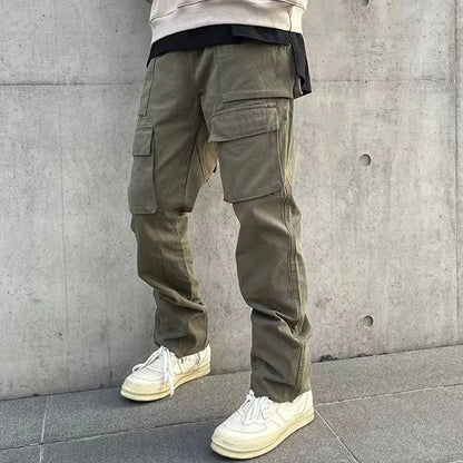 Harajuku Multi-pockets Straight Flare Pants Mens High Street Elastic Waist Solid Loose Casual Cargo Pants Hip Hop Baggy Trousers Street King Limited