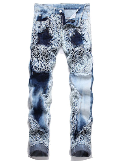 fashion stars patchwork mesh denim jeans new casual slim fit biker trousers skinny jeans men streetwear hip hop pants joggers unique joggers style 4795