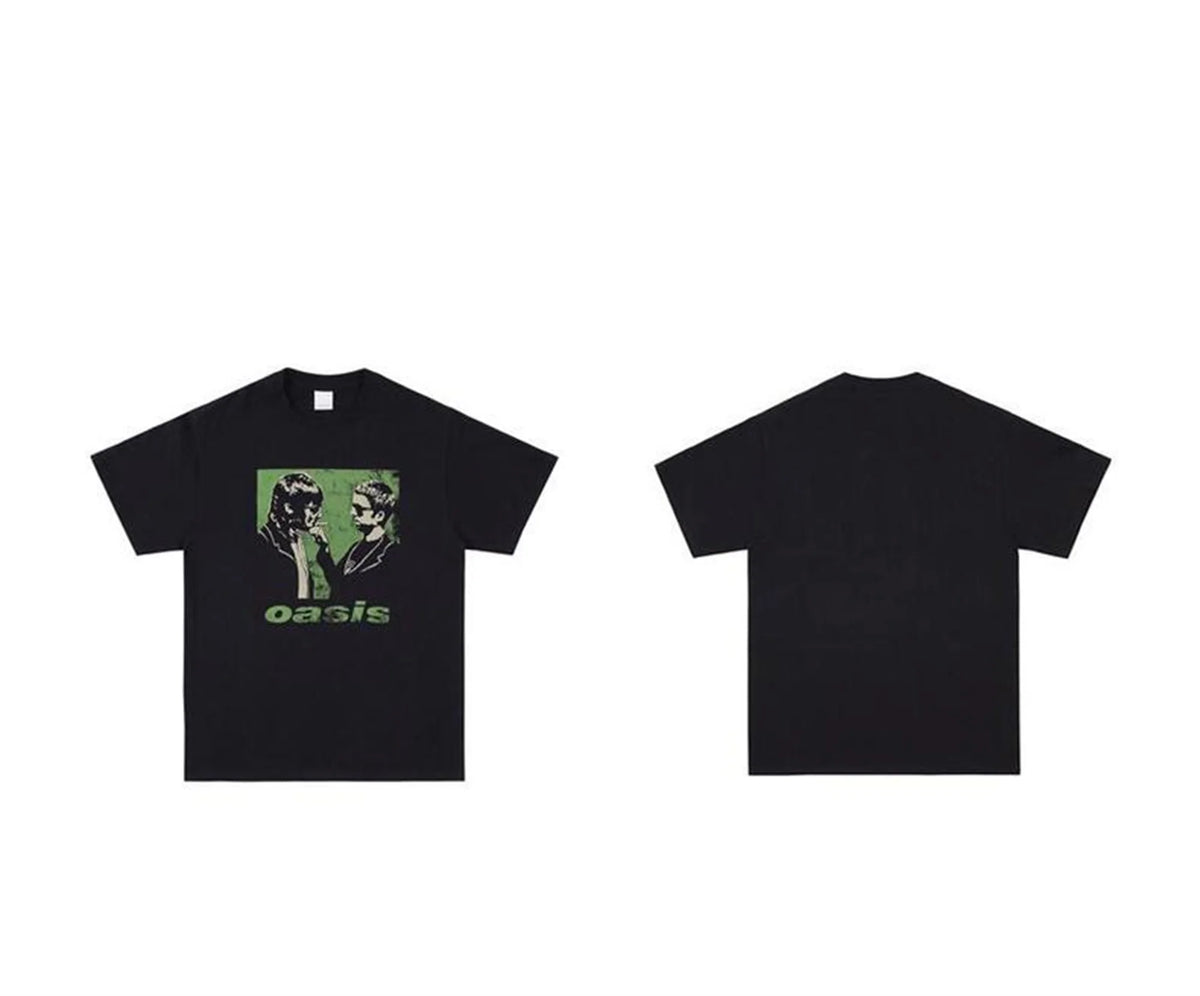 Vintage Rock Band Tee OS Washed Old High-Street Portrait Print Casual Loose Cotton Couple Tops T-Shirt For Summer Street King Limited