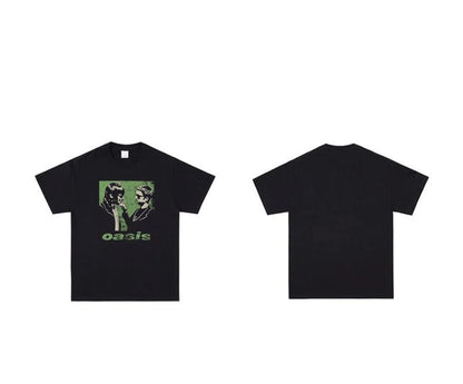 Vintage Rock Band Tee OS Washed Old High-Street Portrait Print Casual Loose Cotton Couple Tops T-Shirt For Summer Street King Limited