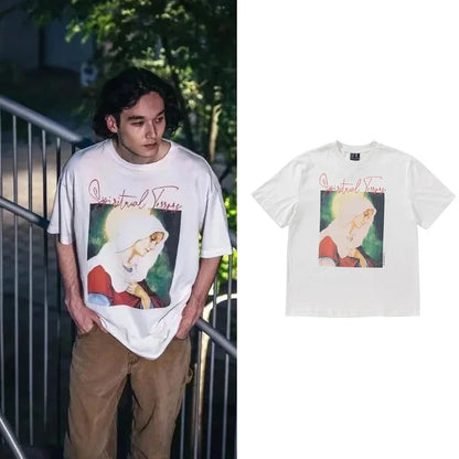Spring Summer Cotton Vintage Short Sleeve Saint Top Tee Men Woman Casual Fashion T-shirts Street King Limited