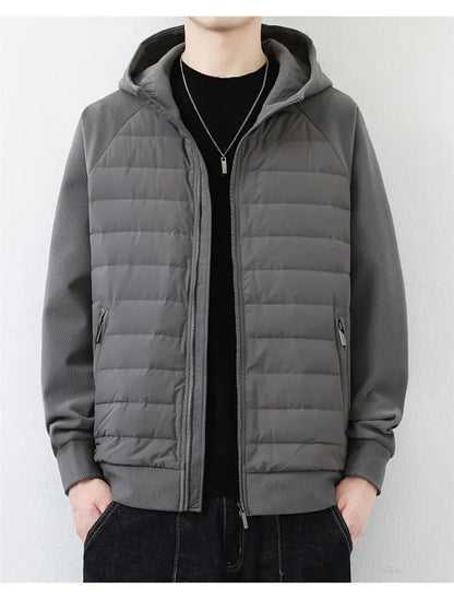 90 duck down jacket men fashion splice loose casual lightweight down hooded down jacket winter warm hoody coat outerwear unique default style 1124
