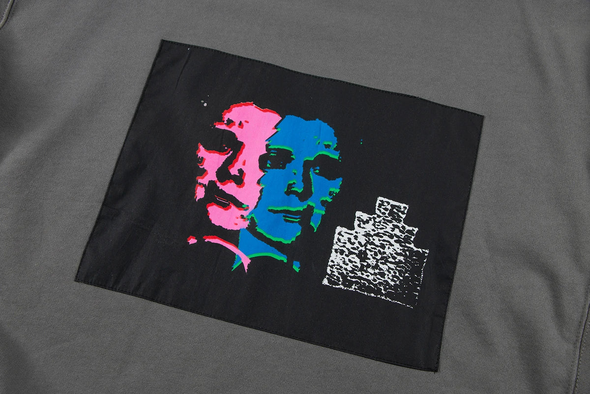 2024 CE Brand Fashion Fiction Comic Face Print Sticker Wax Gray High-Street Cotton Round Neck Sweater Sweatshirt Street King Limited