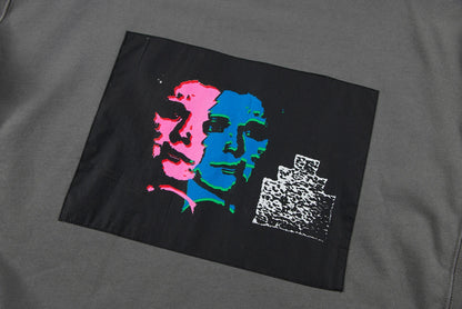 2024 CE Brand Fashion Fiction Comic Face Print Sticker Wax Gray High-Street Cotton Round Neck Sweater Sweatshirt Street King Limited