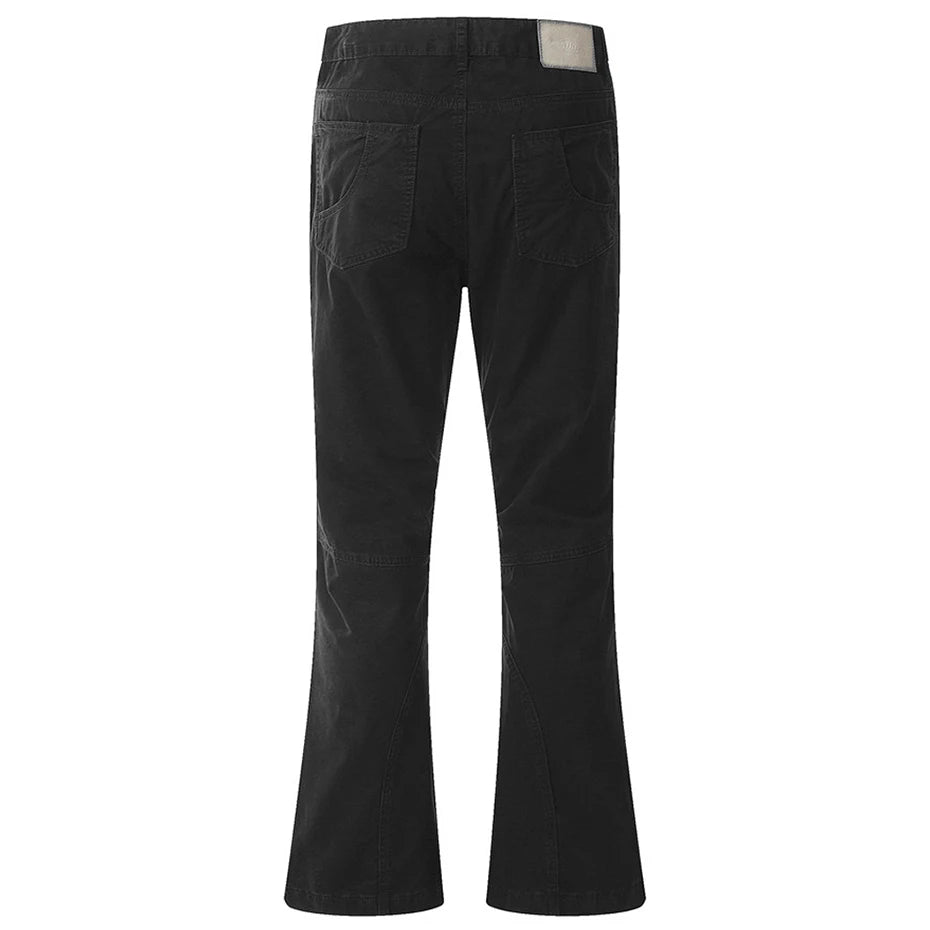 men fashion slim flared jeans irregular patchwork black denim pants male stacked flare jeans