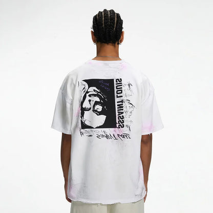 2024ss Saint Louis T-shirts Men Woman Good Quality Cotton Loose Wash White Nightmare Debris Printing Top Tees Street King Limited