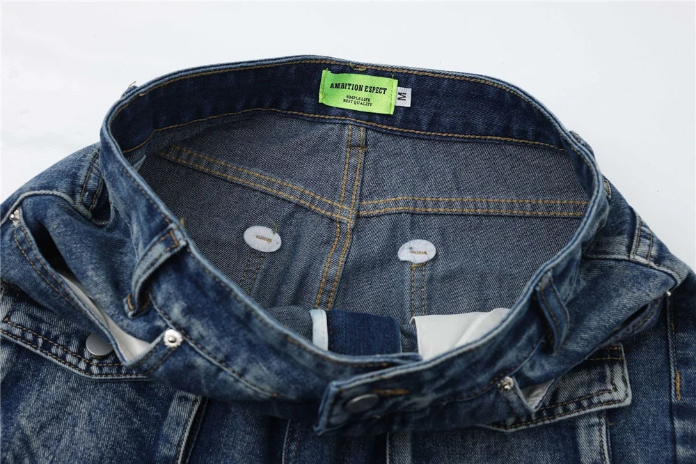 2024 multi pocket jeans vintage mens harajuku cargo denim pants retro hip hop straight loose jean pants 1 unique cargo style 240