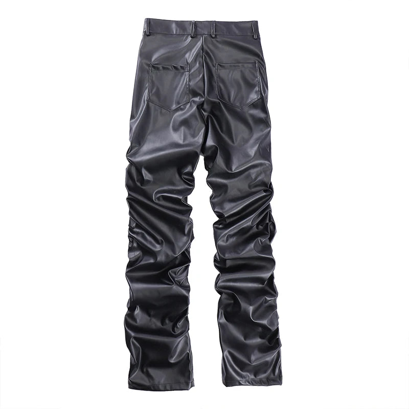 Hip Hop Mens Pleated Pu Leather Pants Harajuku Retro Streetwear Loose Ruched Casual Trousers Straight Solid Color Black Pants Street King Limited