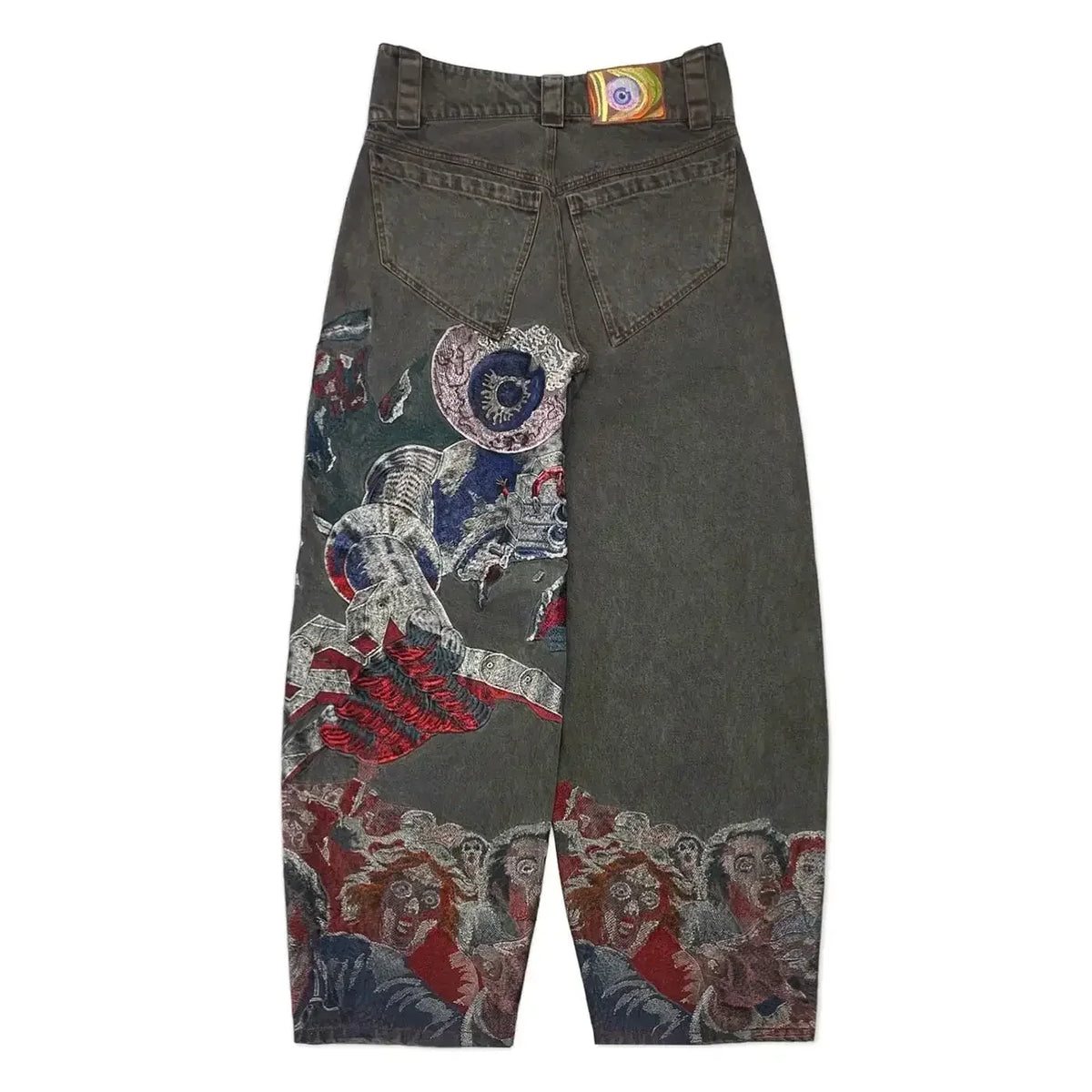 Hip Hop Rock Embroidery New Y2k Jeans Pattern Printed Loose Trousers for Men and Women Retro Harajuku Goth Ripped Wide Leg Pants Street King Limited