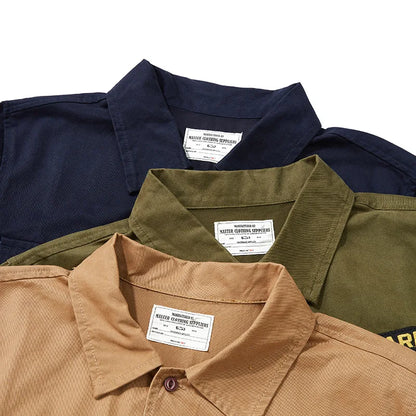 Amekaji Vintage Embroidered Long Sleeve Tooling Shirt Men Spring Autumn New Workwear Lapel Multi-pocket Cargo Shirt Cardigan Top Street King Limited
