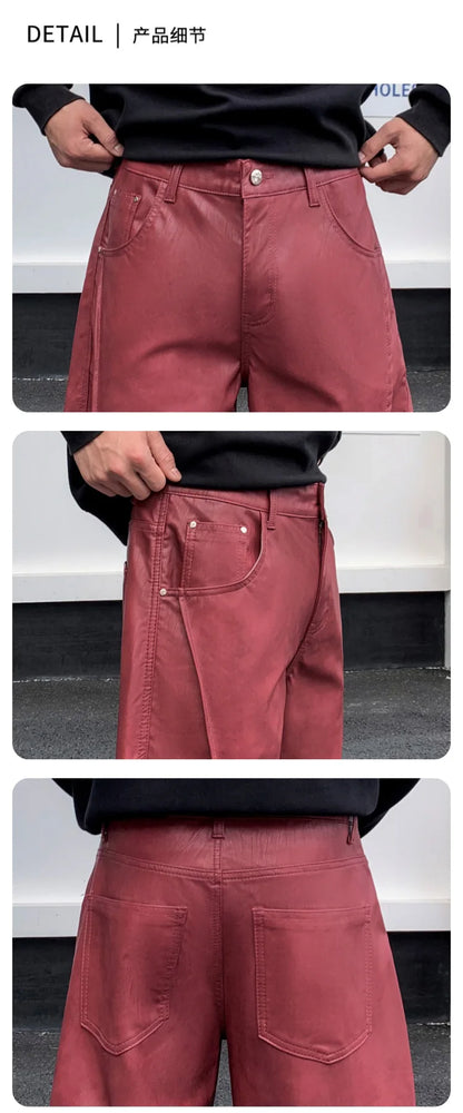 men streetwear fashion hip hop loose casual straight leather motorcycle pant man y2k trousers pants stage clothing unique default style 2294