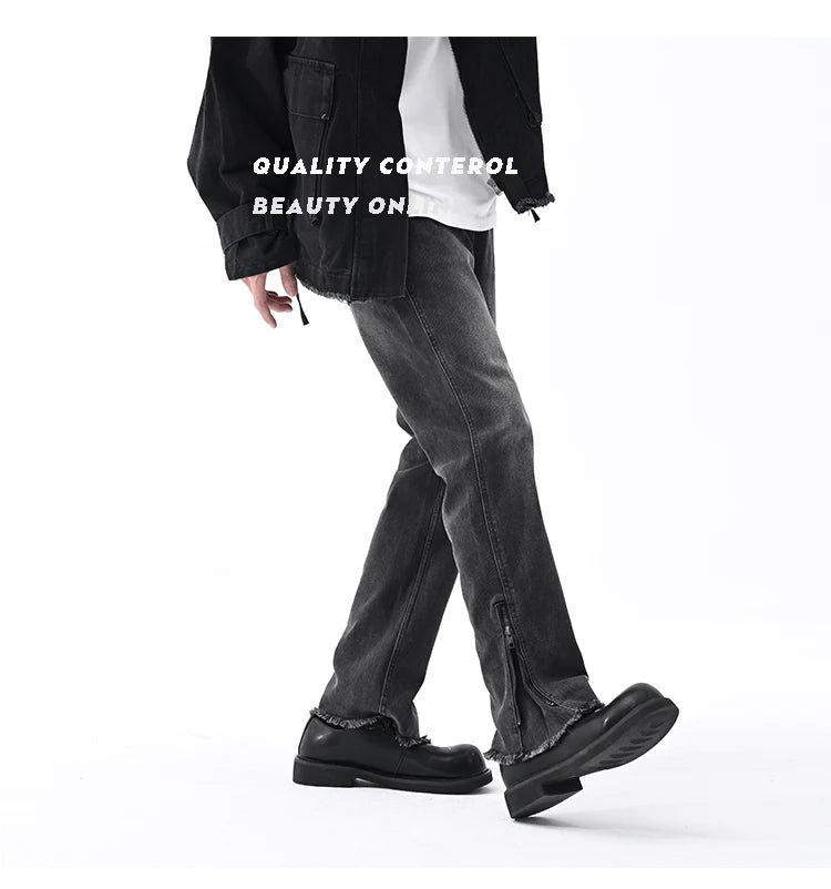 men streetwear hem zipper plus size distressed retro fashion loose casual denim pants jeans cityboy jeans trousers 28 40 unique jeans style 2613