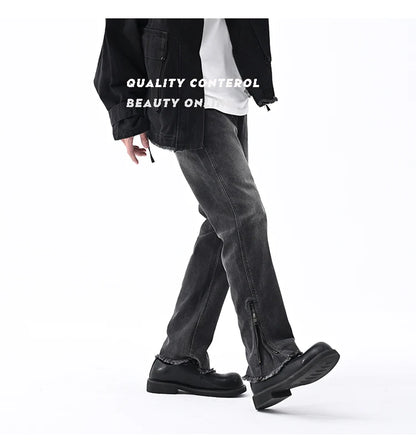 men streetwear hem zipper plus size distressed retro fashion loose casual denim pants jeans cityboy jeans trousers 28 40 unique jeans style 2613