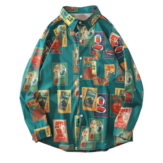 Streetwear Gonthwid Hawaiian Beach Shirts Harajuku Vintage Poster Print Long Slee Gonthwid Hawaiian Beach Shirts Harajuku Vintage Poster Print Long Sleeve Aloha Party Holiday Shirt Mens Casual Button Down Tops Fashion Sweater Jacket With Graphic Design For Men