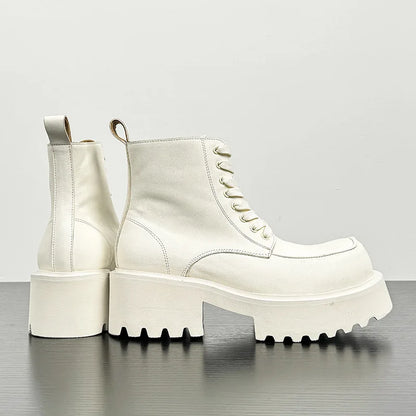 Men's Genuine Leather High Sole Platform Streetwear Fashion Casual Increase Boots Male Punk Gothic Rock Motorcycle Boots Shoes Street King Limited