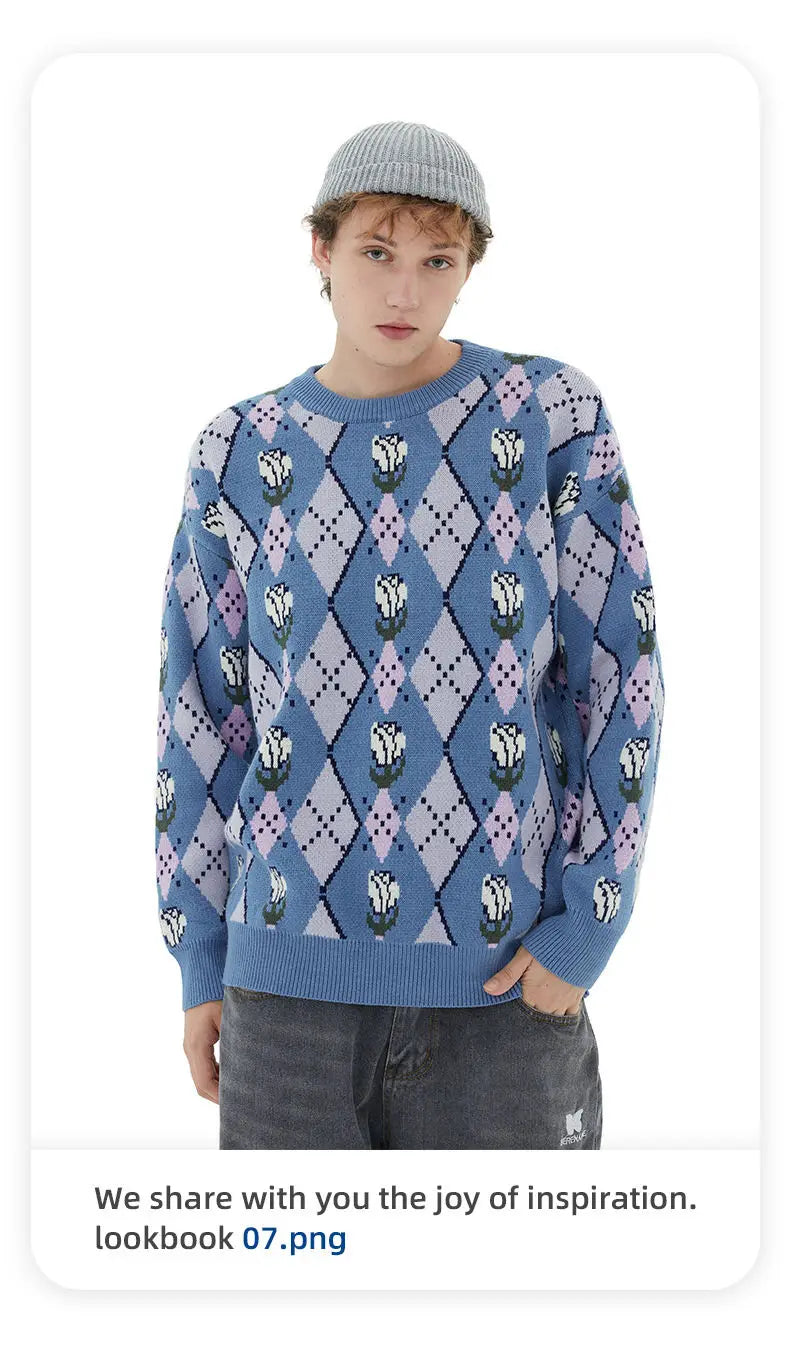 Japanese trend ins retro literary simple sweater winter versatile casual couple Y2K men and women loose round neck sweater tops Street King Limited