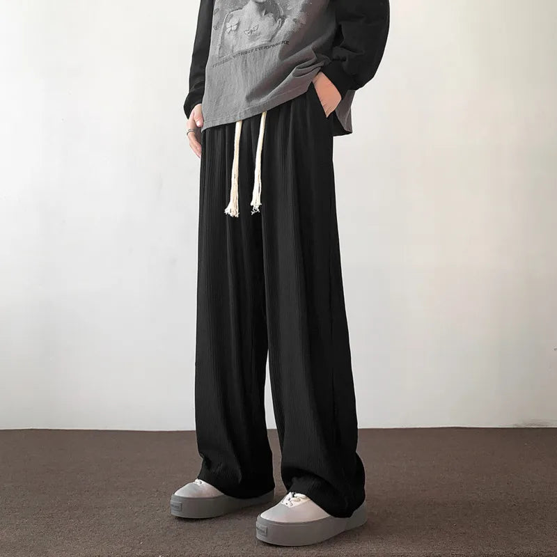 Green Pleated Pants Men Oversized Fashion Casual Wide Leg Pants Men Japanese Streetwear Loose Ice Silk Pants Men Trousers M-2XL Street King Limited