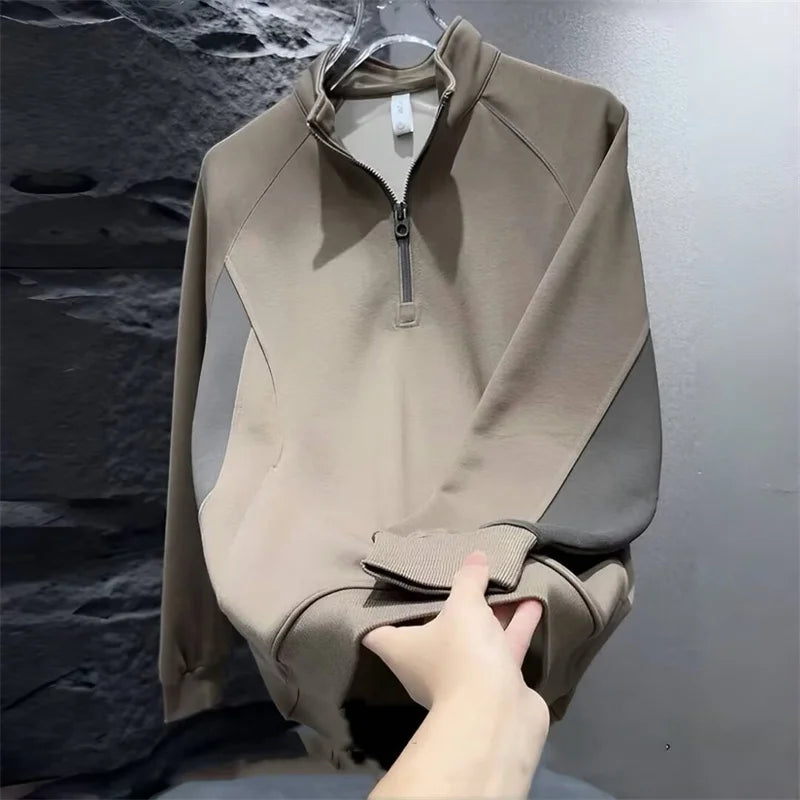Autumn Half Zipper Polo Sweatshirts Men's 2024 New Casual Stand-up Collar Pullover Hoodies Patchwork Fleece Y2K Sudaderas Street King Limited