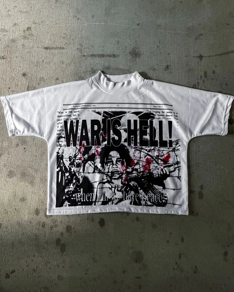 Y2k Summer American Street Dark Style Anime Cartoon Print Oversized T-shirt Men Retro Hip-hop Punk Oversized Short-sleeved Women Street King Limited
