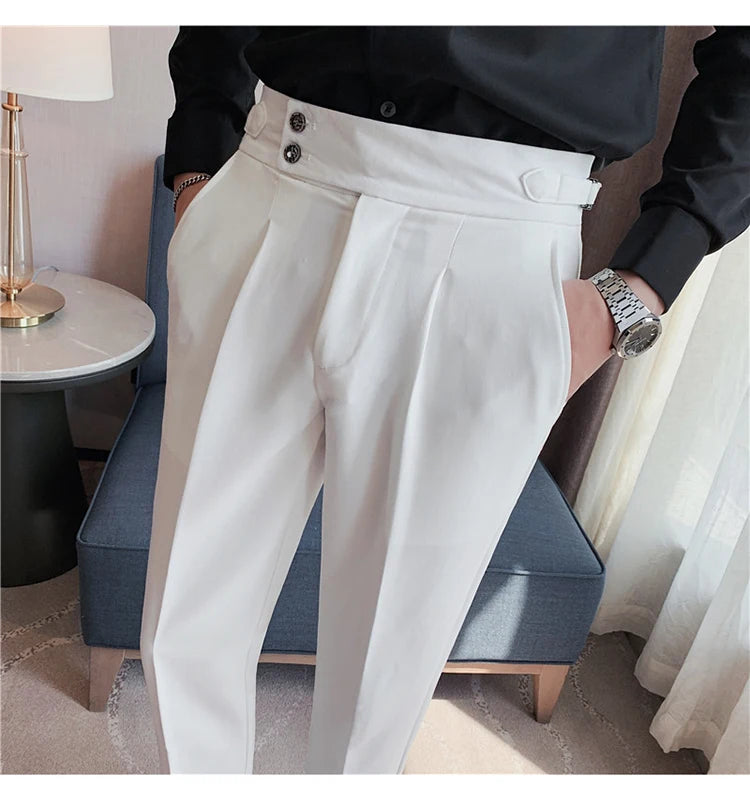 2024 High Quality Business Casual Draped High-waist Trousers Men Solid Color Formal Pants Male Formal Office Social Suit Pants Street King Limited