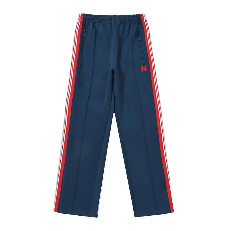blue pattern embroidery casual motion pants men woman fashion street side edge weaving straight cylinder trousers unique default style 4518