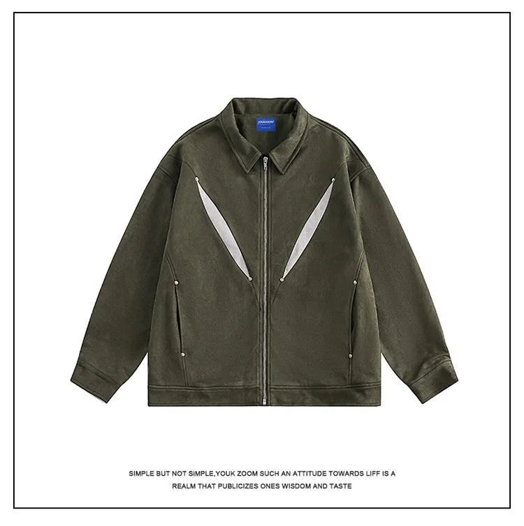 army green faux suede heavyweight jackets american street vintage outdoor jacket zipper lapel casual coats for men unique default style 5408