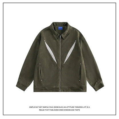 army green faux suede heavyweight jackets american street vintage outdoor jacket zipper lapel casual coats for men unique default style 5408