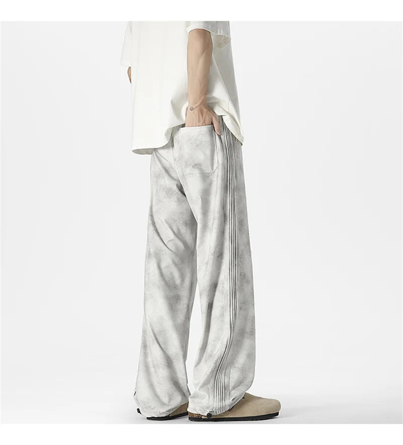 winter mens gray thickened straight leg sweatpants 2025 high street baggy drape pants korean fashion y2k casual trousers unique joggers style 136