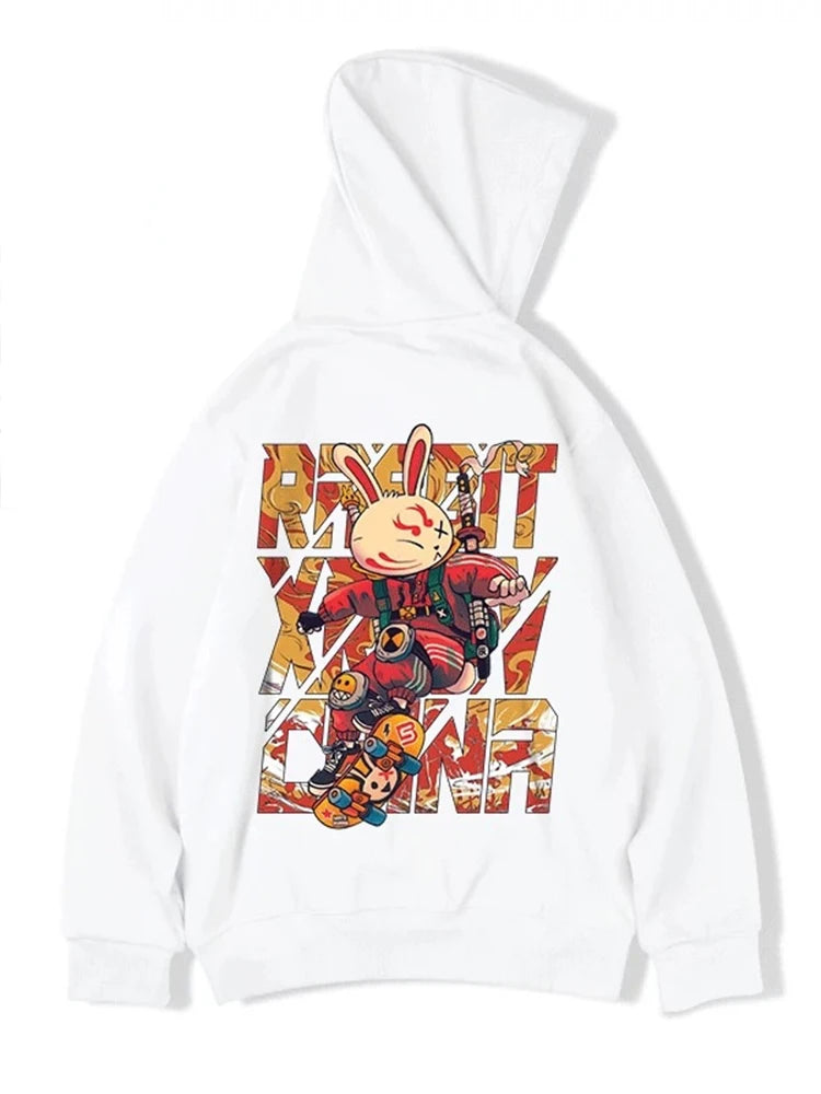 Anime Skateboard Rabbit Print Hoodies Men's Japanese Y2K Hoodie Sweatshirts Autumn Casual Pullover Male Funny Hoody Streetwear Street King Limited