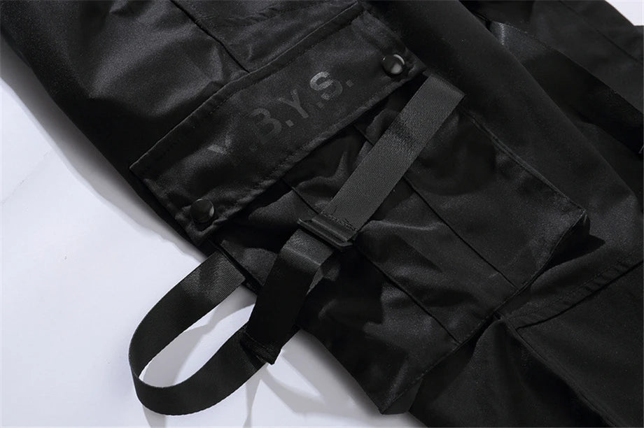 US Size Streetwear Sweatpants Men Jogger Ribbon Pocket Elastic Waist 2022 Fashion Hip Hop Mens Joggers Cargo Black Pants HZ155 Street King Limited