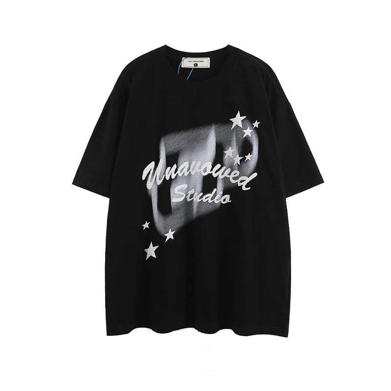 Fashion korean style personality printed graphic T shirt summer men women street hip hop Y2K Simplicity retro oversized T shirt Street King Limited