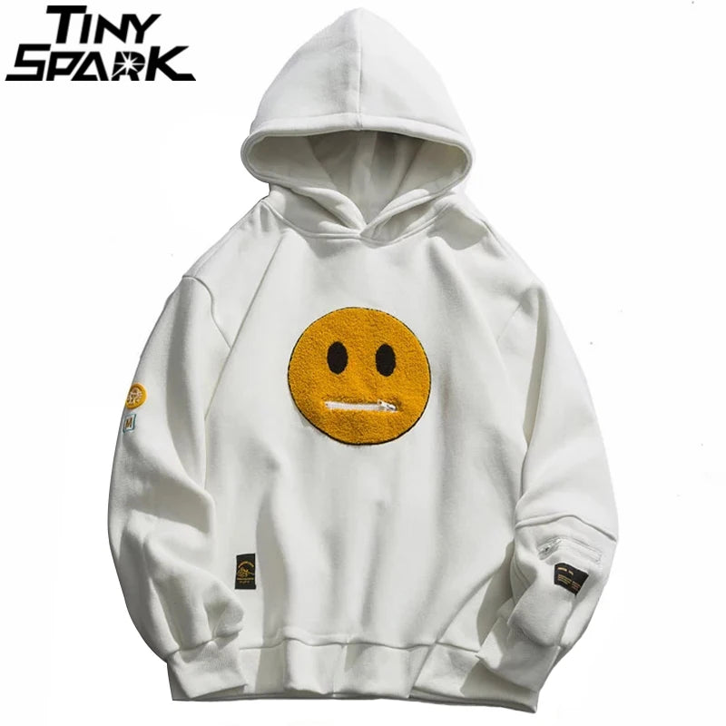 Men Hip Hop Hoodie Streetwear Sweatshirt Zipper Pocket Patches Hoodie 2023 Harajuku Cotton Fleece Hooded Pullover Grey White Street King Limited