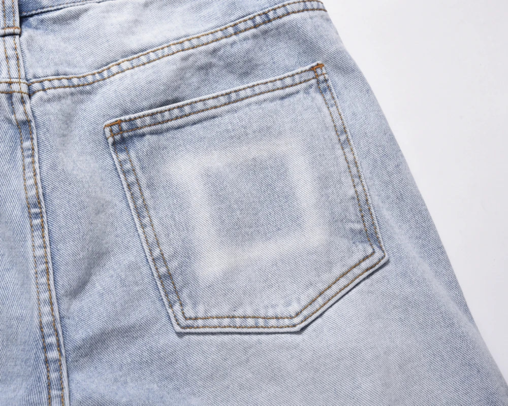 high street vibe style patchwork frayed jeans pants for men retro washed hole ripped casual loose denim trousers oversized unique jeans style 2378