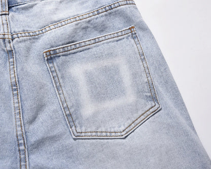 high street vibe style patchwork frayed jeans pants for men retro washed hole ripped casual loose denim trousers oversized unique jeans style 2378