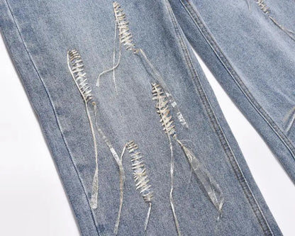 fashion loose streetwear denim jeans new casual wide legs straight jean pants hip hop tassel joggers baggy jeans men clothing unique joggers style 4908