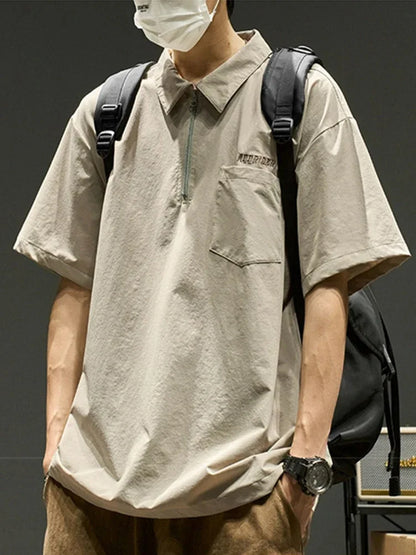Streetwear Summer Short Sleeve Lapel Polo Shirt Mens Letter Embroidery Zipper Gol Summer Short Sleeve Lapel Polo Shirt Mens Letter Embroidery Zipper Golf Wear 2024 Korean Fashion Streetwear Loose Tee Shirts Fashion Sweater Jacket With Graphic Design For Men
